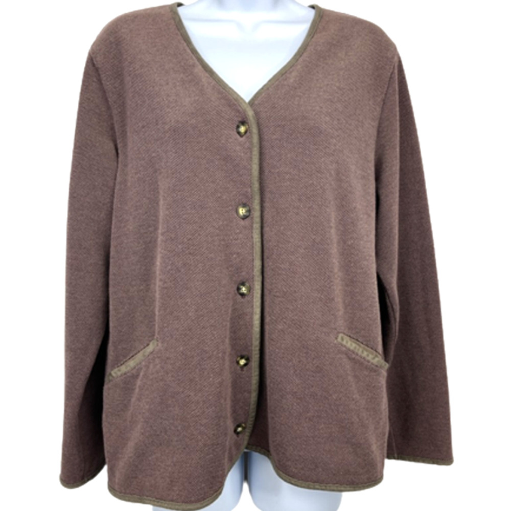 LL Bean Textured V-Neck Button Front Cotton Jacket Plum - L